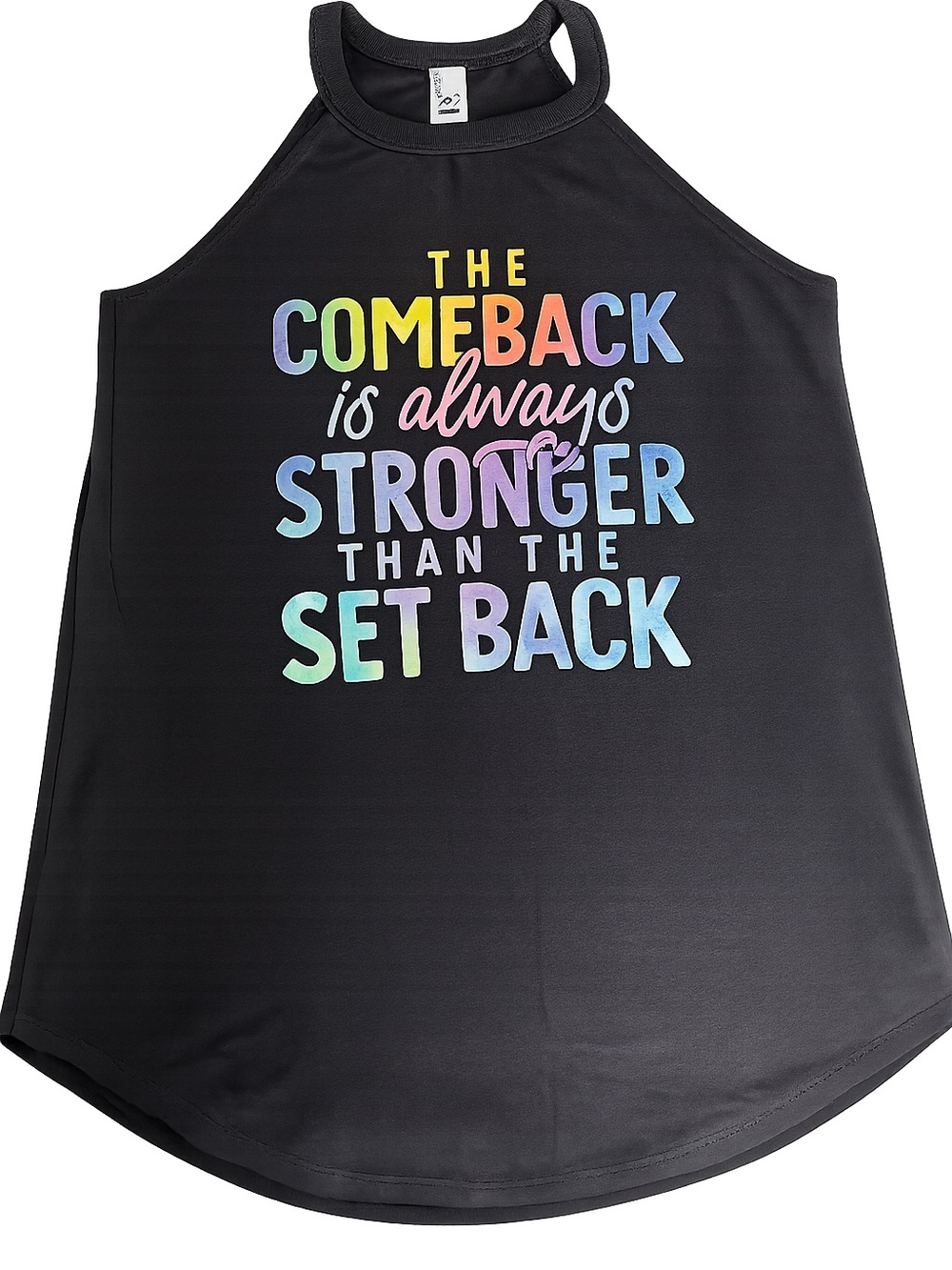 SIZE M - FITNESS TEE CO. Black Tank Top with Rainbow Motivational Print